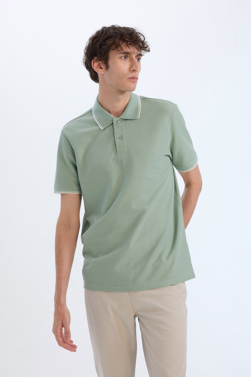 DeFacto Green Man Regular Fit Short Sleeve Waffle Polo Shirt Casual - Image 4
